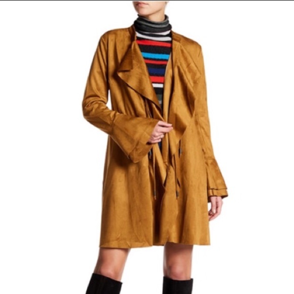 New! Free People Drape Collar Faux Suede Jacket - Picture 2 of 4